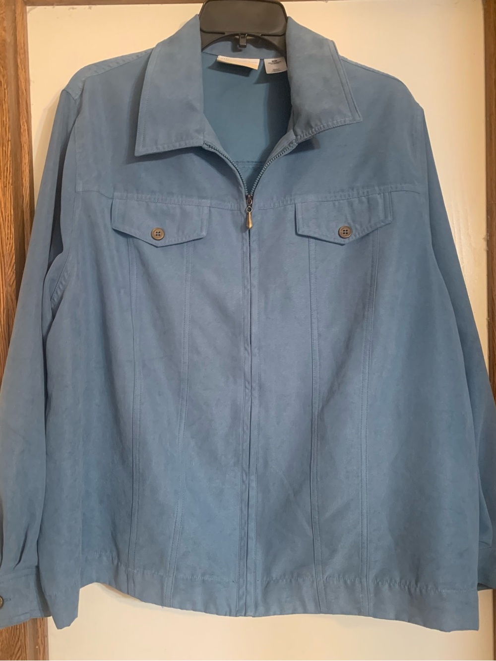 Alfred Dunner Soft Blue Zip-Front Shirt Jacket
